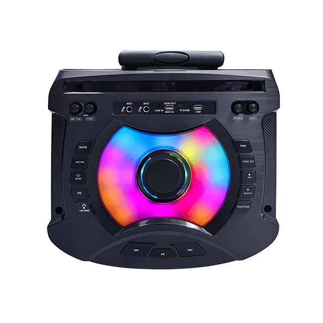 Altavoz de madera recargable Bluetooth de 12 pulgadas con luces de anillo de fiesta 