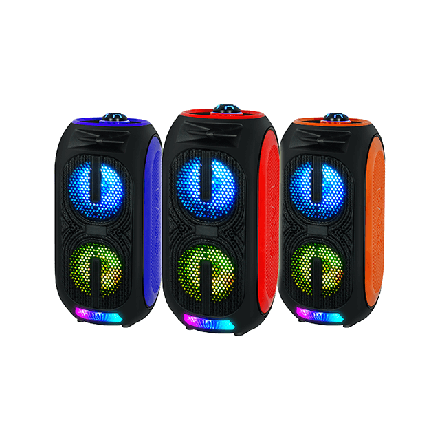 Altavoz inalámbrico portátil recargable con molde privado dual de 4 pulgadas con luz intermitente RGB-2