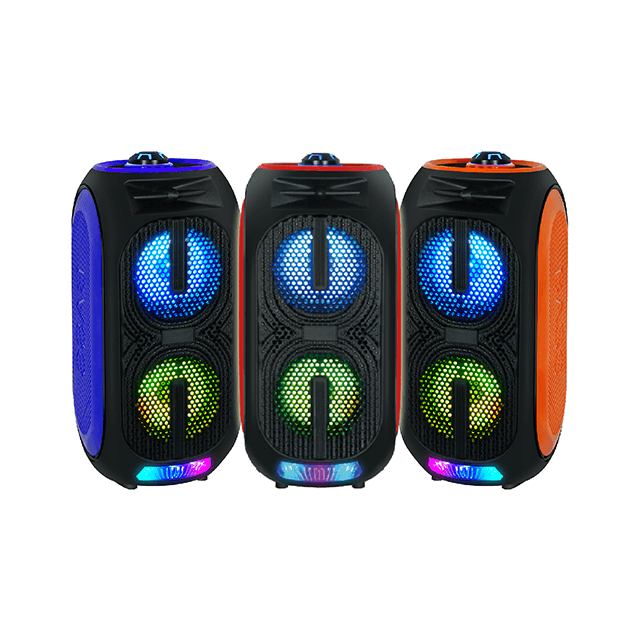Altavoz inalámbrico portátil recargable con molde privado dual de 4 pulgadas con luz intermitente RGB-2