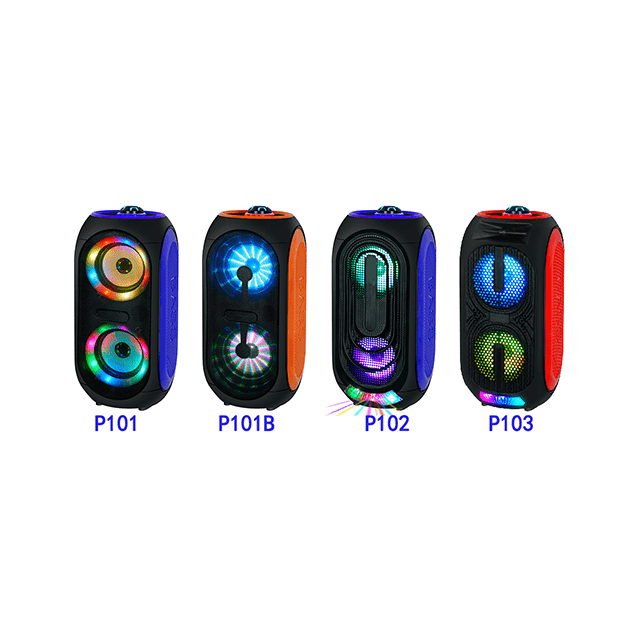 Altavoz inalámbrico recargable portátil de molde privado dual de 4 pulgadas con luz intermitente envolvente RGB 