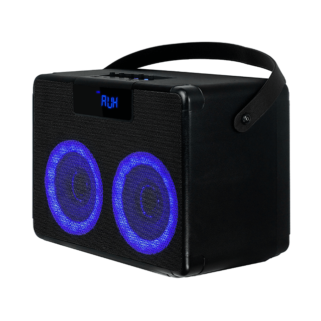 Altavoz recargable Bluetooth portátil dual de 5 pulgadas con luces de anillo coloridas